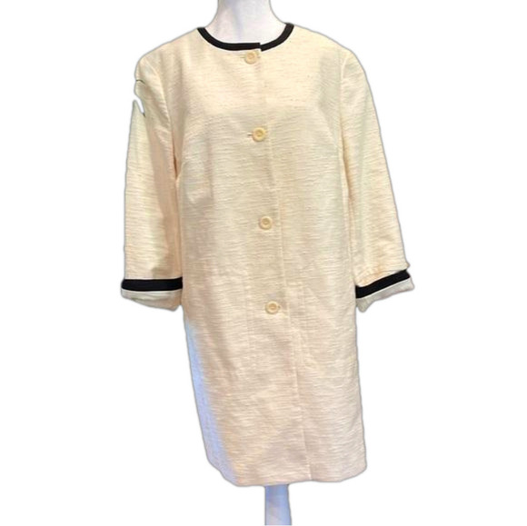 Talbots sz 14 cream with black heavy trim linen look coat dress with pockets - Picture 1 of 7